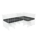 A 6x2 L-shape white C&C cage with divider and stand for guinea pig fighting or quarantine with black coroplast from brand kavee