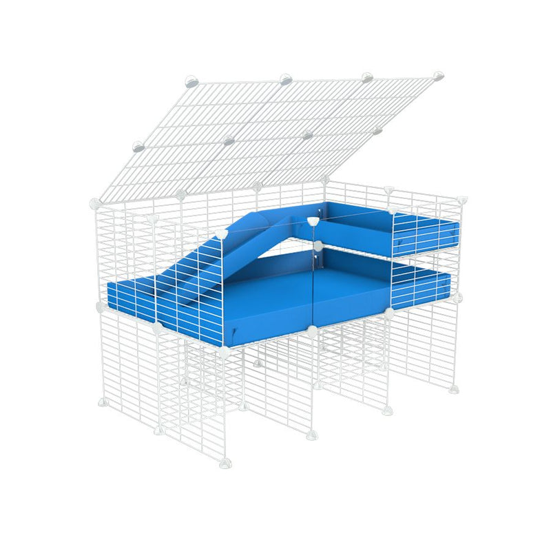 A 2x3 C and C guinea pig cage with clear transparent plexiglass acrylic panels  with stand loft ramp lid small size meshing safe white C and C grids blue correx sold in UK
