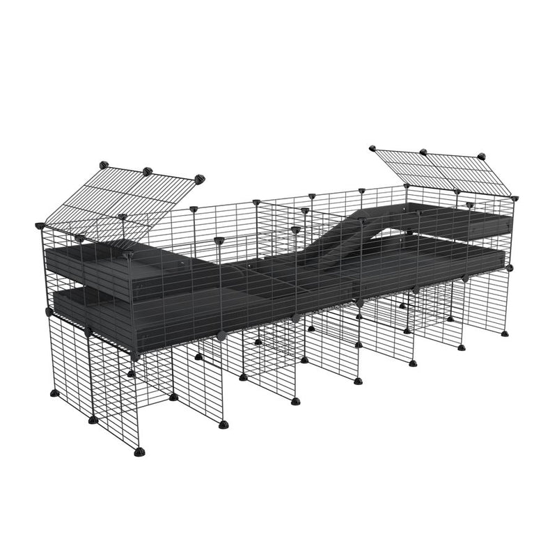 A 6x2 C&C cage with divider and stand loft ramp for guinea pig fighting or quarantine with black coroplast from brand kavee