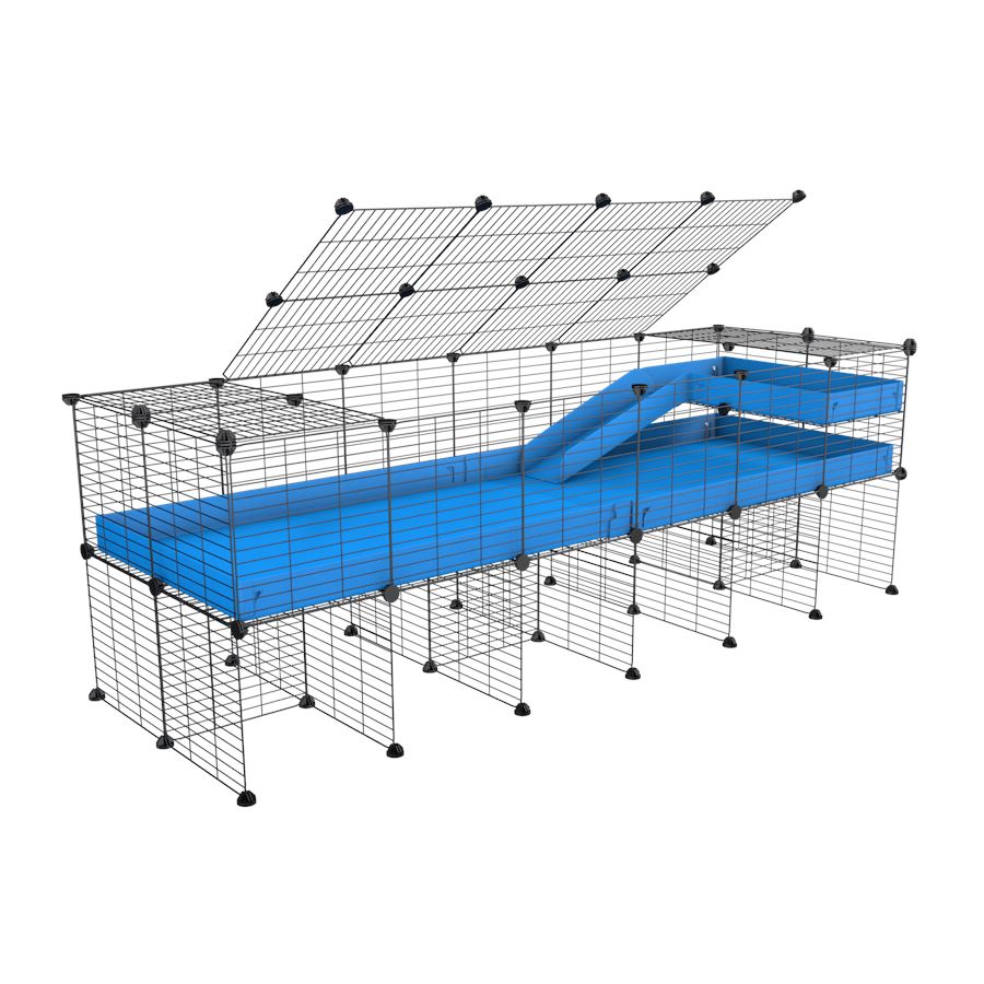 A 2x6 C and C guinea pig cage with stand loft ramp lid small size meshing safe grids blue correx sold in UK