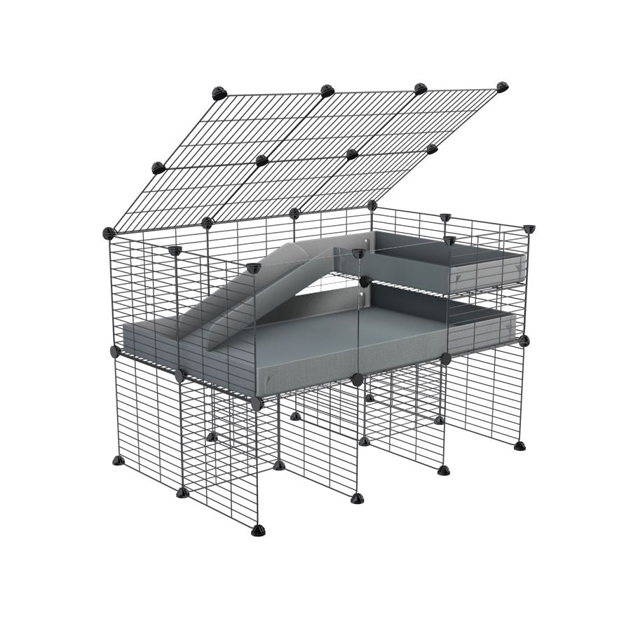A 2x3 C and C guinea pig cage with clear transparent plexiglass acrylic panels  with stand loft ramp lid small size meshing safe grids grey correx sold in UK