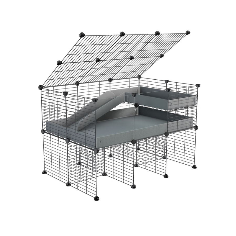 A 2x3 C and C guinea pig cage with clear transparent plexiglass acrylic panels  with stand loft ramp lid small size meshing safe grids grey correx sold in UK