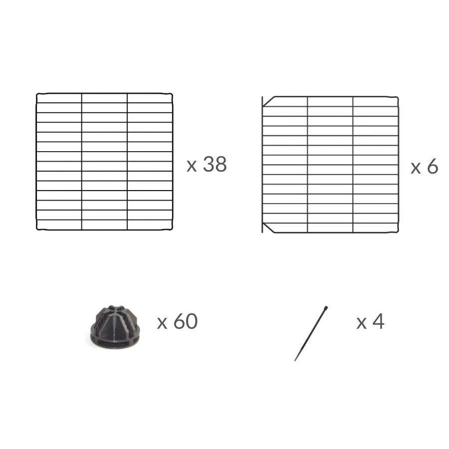 Composition of a tall 6x2 outdoor modular run with a top and baby bars safe C&C grids for guinea pigs or Rabbits by brand kavee 