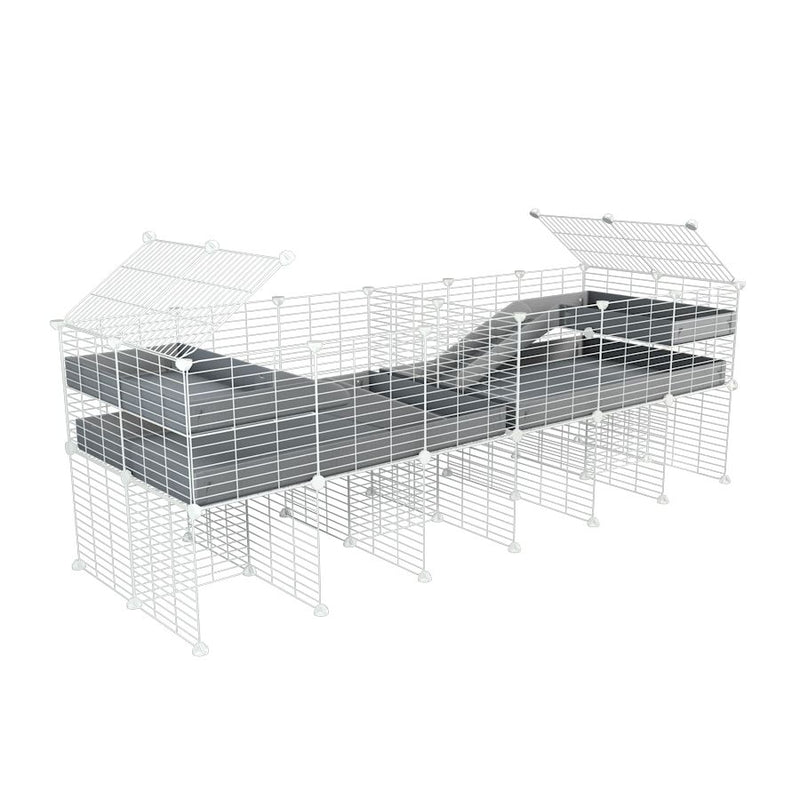 A 6x2 white C&C cage with divider and stand loft ramp for guinea pig fighting or quarantine with grey coroplast from brand kavee