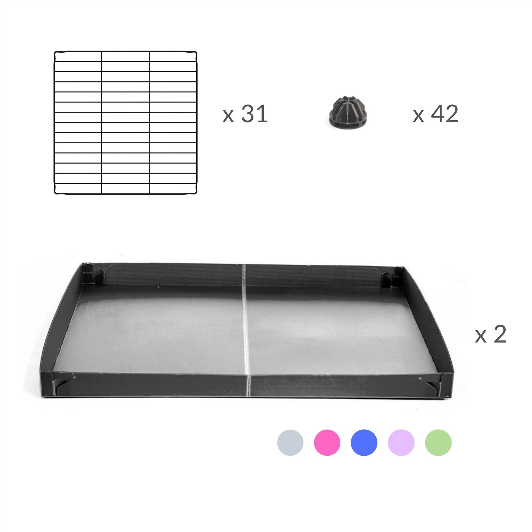 Composition of A two tier 3x2 c&c cage for guinea pigs with two levels green pastel correx baby safe grids by brand kavee in the uk