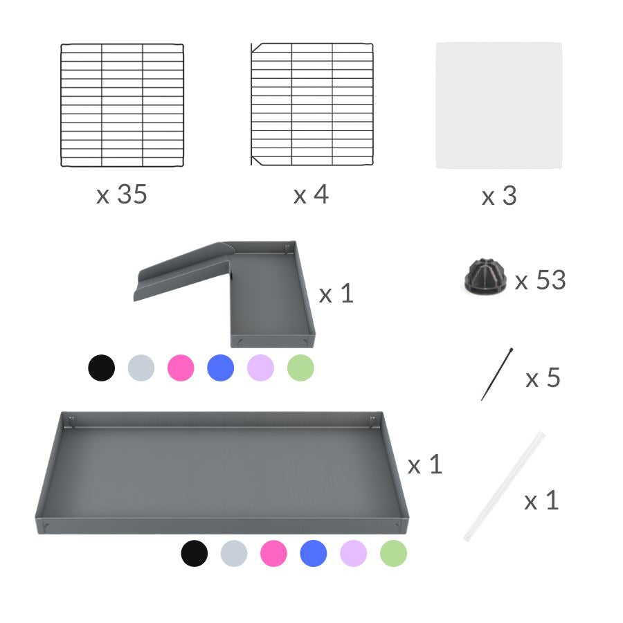 Material for A 2x4 C and C guinea pig cage with clear transparent plexiglass acrylic panels  with stand loft ramp lid small size meshing safe grids purple lilac pastel correx sold in UK