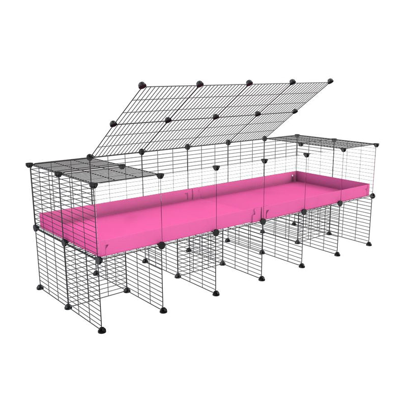 a 6x2 C&C cage with clear transparent perspex acrylic windows  for guinea pigs with a stand and a top pink plastic safe grids by kavee