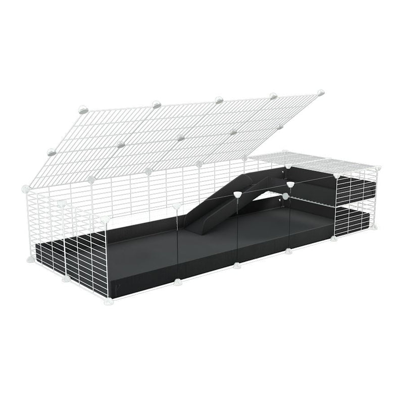 a 2x5 C and C guinea pig cage with clear transparent plexiglass acrylic panels  with loft ramp lid small hole size white grids black coroplast kavee