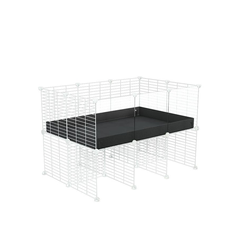 a 3x2 CC cage with clear transparent plexiglass acrylic panels  for guinea pigs with a stand black correx and white grids sold in UK by kavee