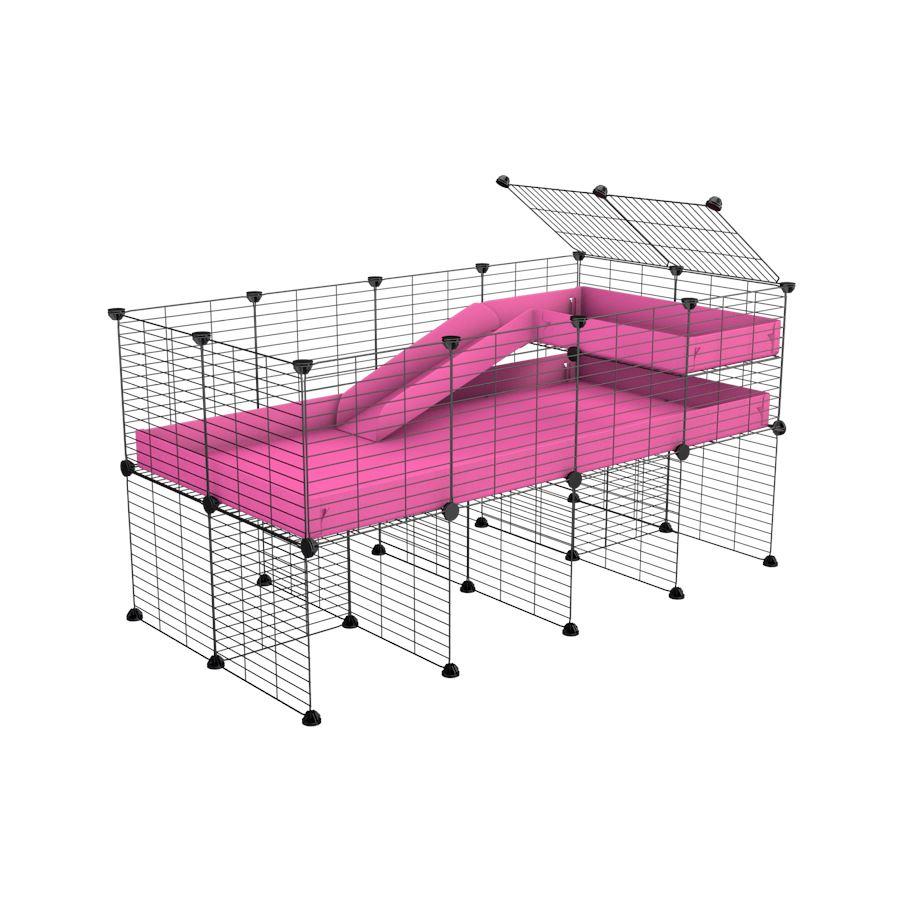 a 4x2 CC guinea pig cage with stand loft ramp small mesh grids pink corroplast by brand kavee