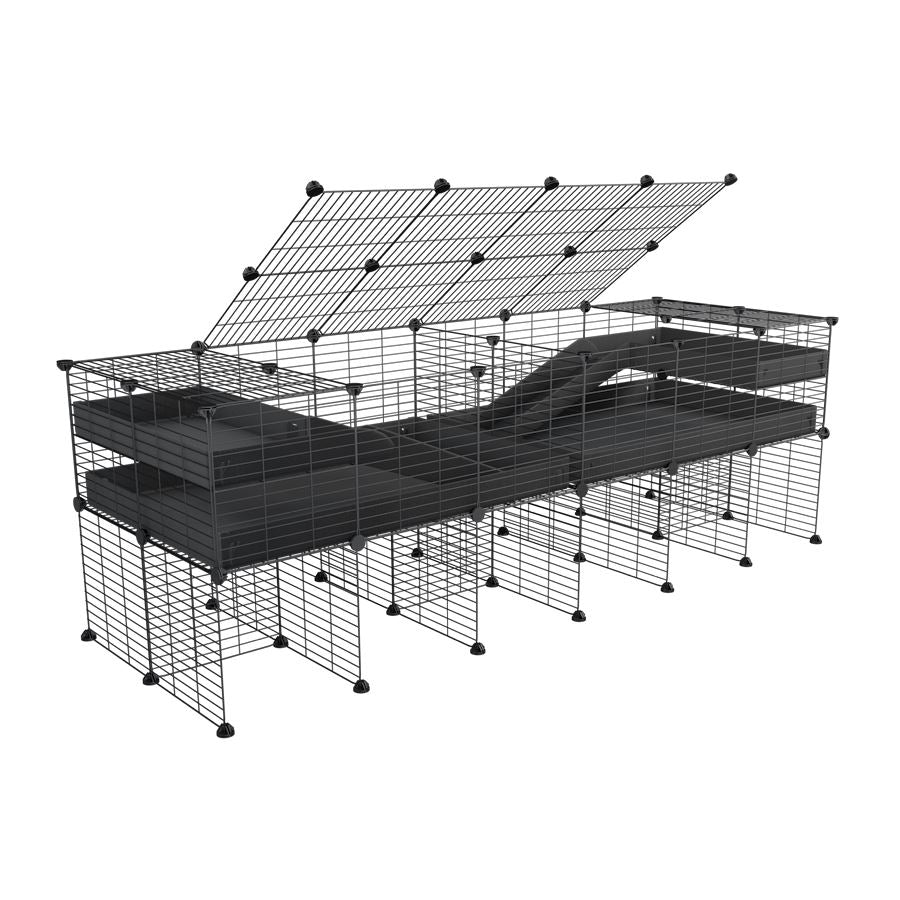 A 6x2 C&C cage with lid divider stand loft ramp for guinea pig fighting or quarantine with black coroplast from brand kavee