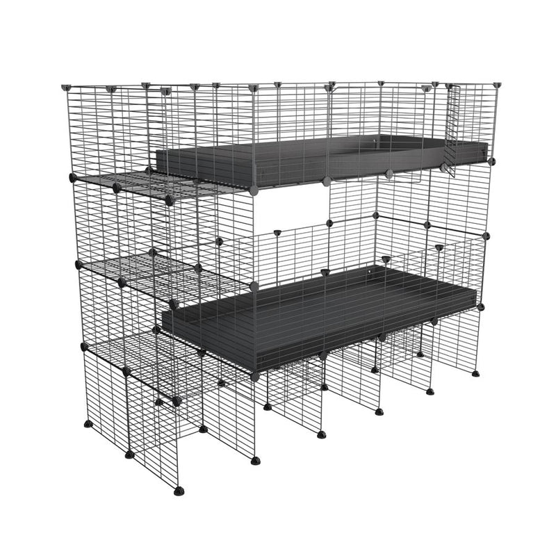 A two tier 4x2 c&c cage with stand and side storage for guinea pigs with two levels black correx baby safe grids by brand kavee in the uk