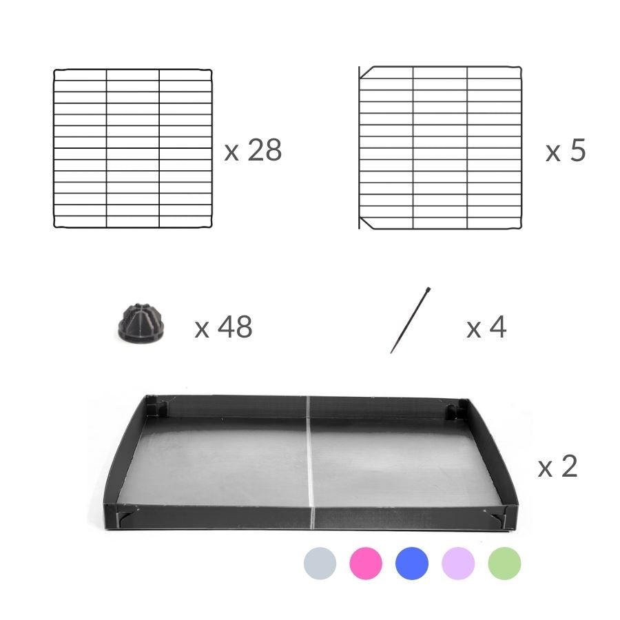 Material for A 3x3 C&C rabbit cage with top and safe baby bars grids and purple coroplast by kavee UK