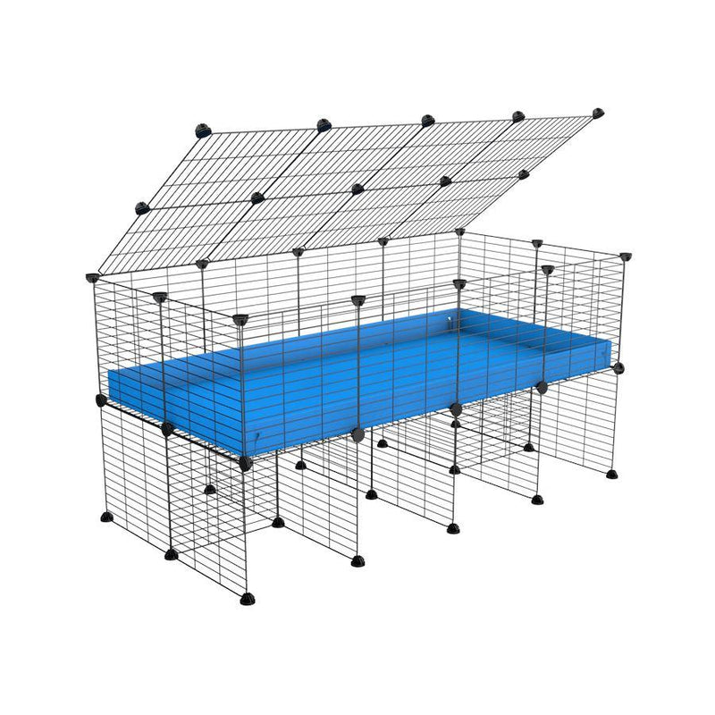 a 4x2 C&C cage for guinea pigs with a stand and a top blue plastic safe grids by kavee