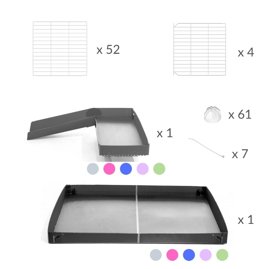 Material for A 4x2 kavee grey C&C guinea pig cage with three levels a loft a ramp made of small size hole safe white grids