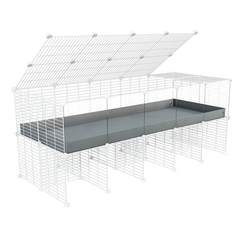 a 5x2 C&C cage with clear transparent perspex acrylic windows  for guinea pigs with a stand and a top grey plastic safe white c and c grids by kavee