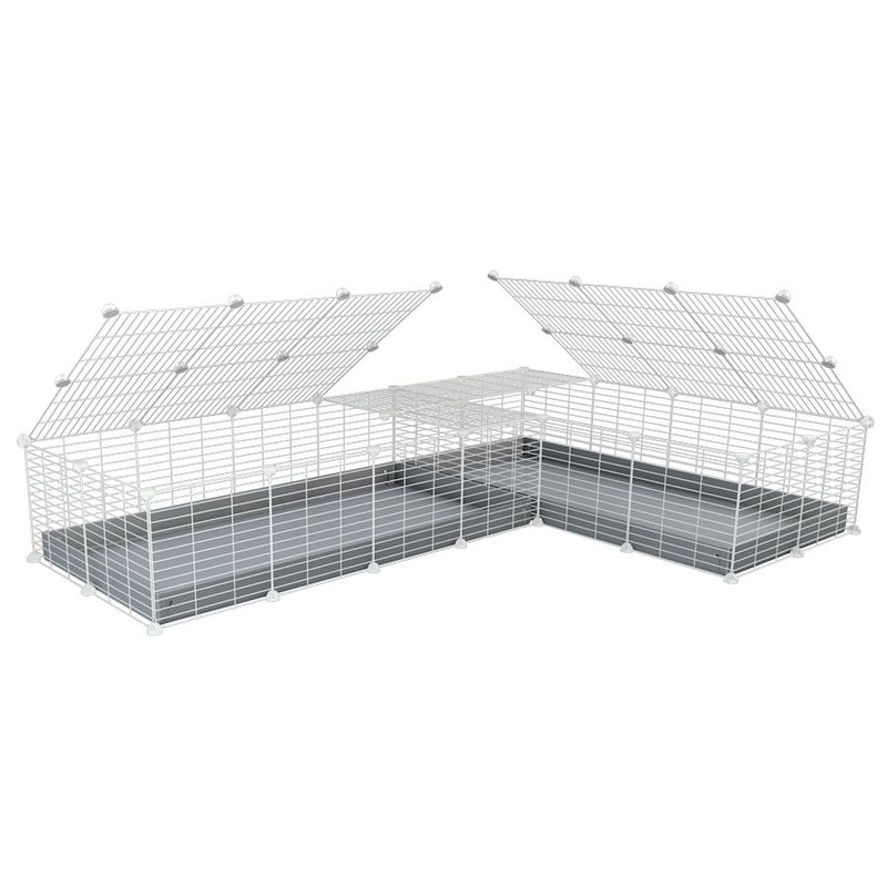 A 8x2 L-shape white C&C cage with lid divider for guinea pig fighting or quarantine with grey coroplast from brand kavee