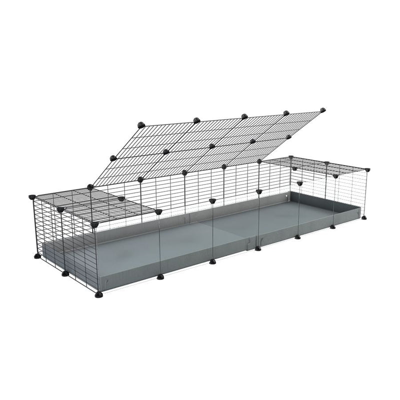 A 2x6 C and C cage with clear transparent plexiglass acrylic grids  for guinea pigs with grey coroplast a lid and small hole grids from brand kavee
