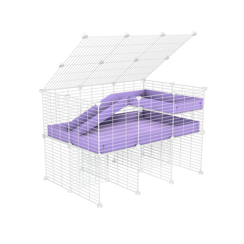 A 2x3 C and C guinea pig cage with stand loft ramp lid small size meshing safe white grids purple lilac pastel correx sold in UK