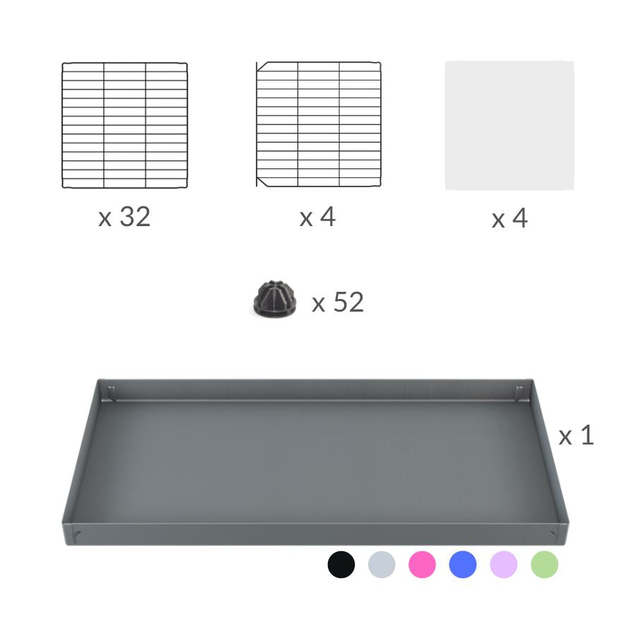 Material for a 4x2 C&C cage with clear transparent perspex acrylic windows  for guinea pigs with a stand and a top purple lilac pastel plastic safe grids by kavee