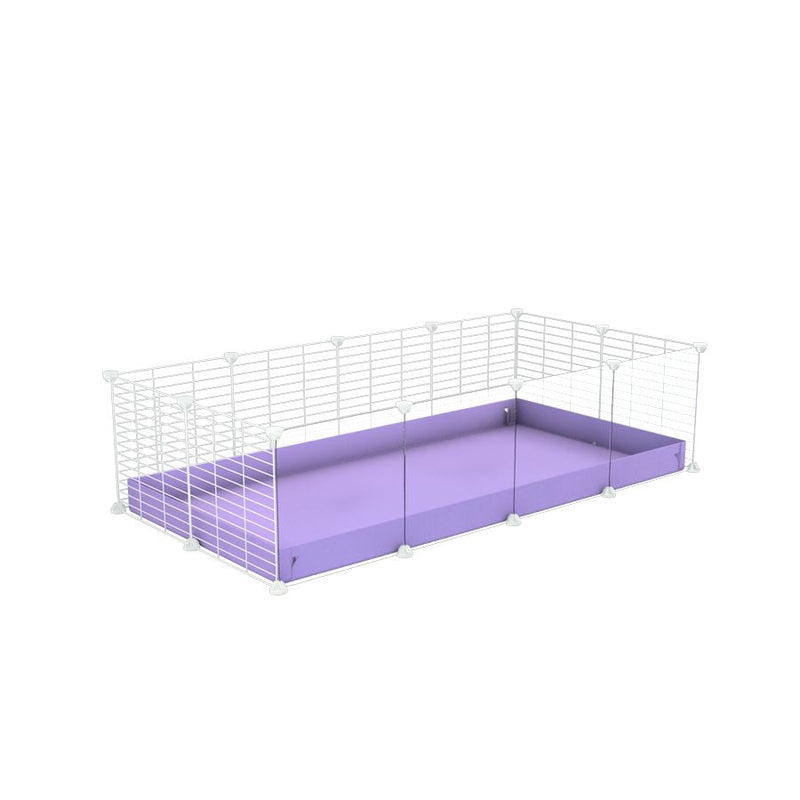 A cheap 4x2 C&C cage with clear transparent perspex acrylic windows  for guinea pig with purple lilac pastel coroplast and baby proof white grids from brand kavee