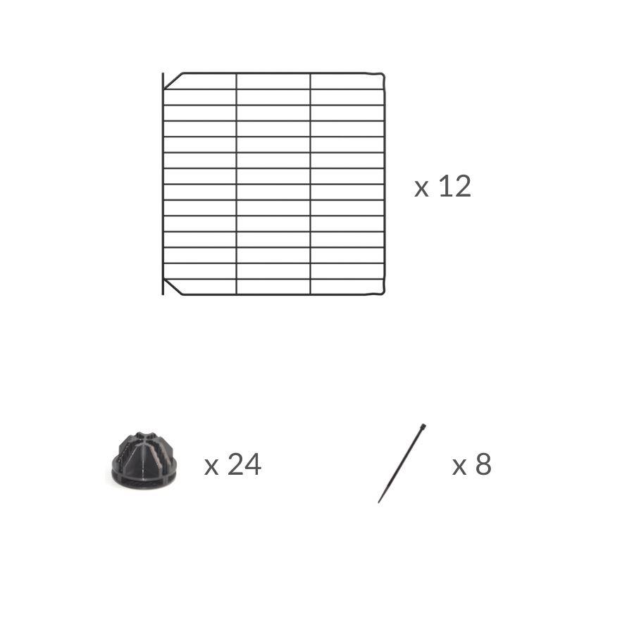 Composition of 12 black safe small mesh C&C door grid to create hinged doors and lids on C and C cages for guinea pigs by kavee UK