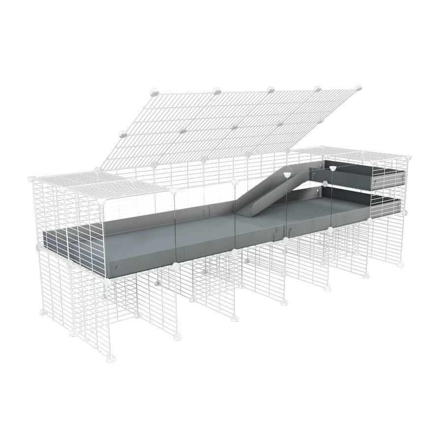 A 2x6 C and C guinea pig cage with clear transparent plexiglass acrylic panels  with stand loft ramp lid small size meshing safe white grids grey correx sold in UK