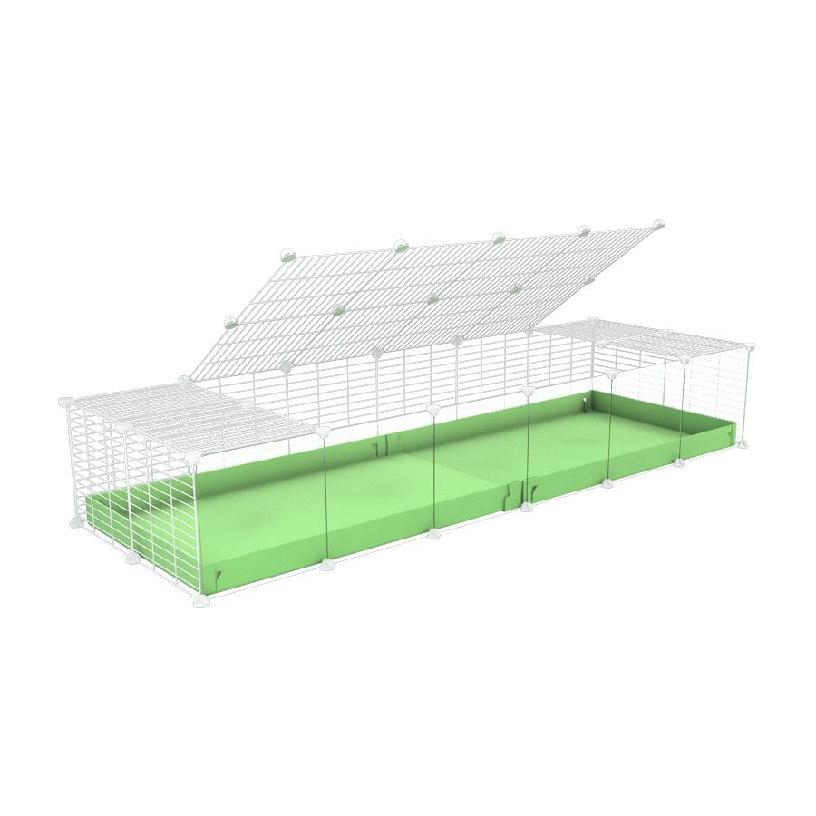 A 2x6 C and C cage with clear transparent plexiglass acrylic grids  for guinea pigs with green pastel pistachio coroplast a lid and small hole white grids from brand kavee