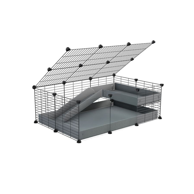 a 2x3 C and C guinea pig cage with clear transparent plexiglass acrylic panels  with loft ramp lid small hole size grids grey coroplast kavee