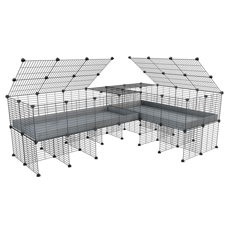 A 8x2 L-shape C&C cage with lid divider stand for guinea pig fighting or quarantine with grey coroplast from brand kavee