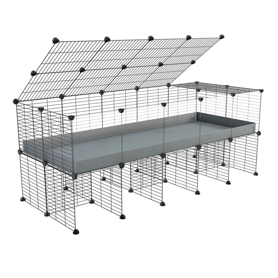 a 5x2 C&C cage with clear transparent perspex acrylic windows  for guinea pigs with a stand and a top grey plastic safe grids by kavee