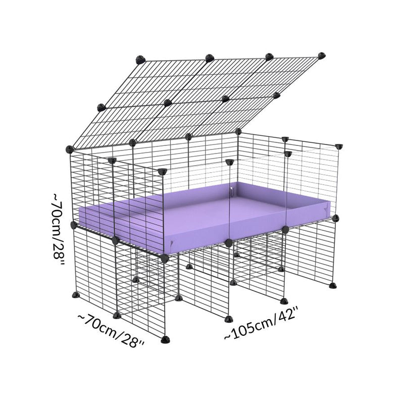 Size of a 3x2 CC cage with clear transparent plexiglass acrylic panels  for guinea pigs with a stand purple lilac pastel correx and grids sold in UK by kavee