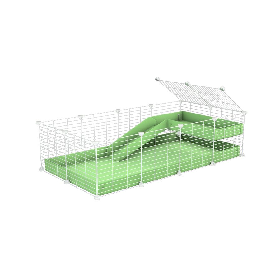 a 4x2 C&C guinea pig cage with a loft and a ramp green pastel pistachio coroplast sheet and baby bars by kavee