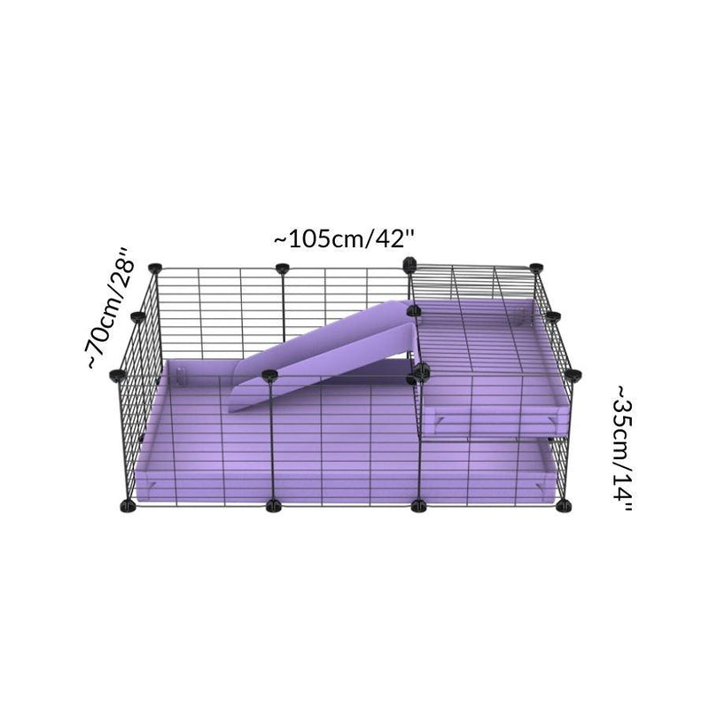 Size of a 3x2 C&C guinea pig cage with a loft and a ramp purple lilac pastel coroplast sheet and baby bars by kavee