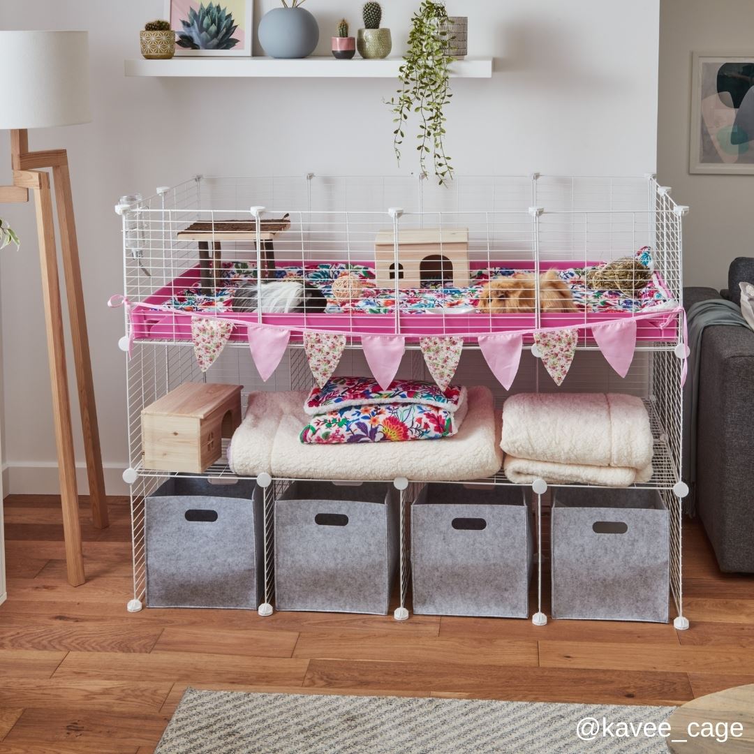 white C&C cage 4x2 best most amazing incredible beautiful guinea pig cage kavee pink grey fleece storage