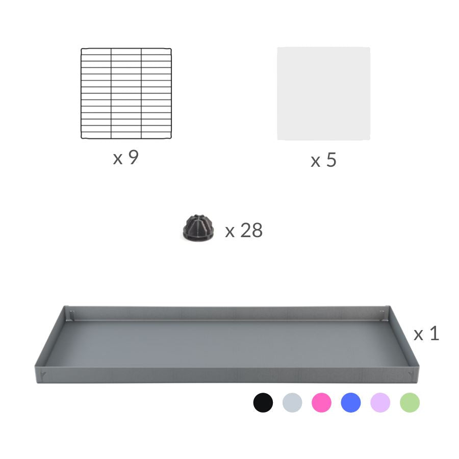 Material for A cheap 5x2 C&C cage with clear transparent perspex acrylic windows  for guinea pig with green pastel pistachio coroplast and baby grids from brand kavee