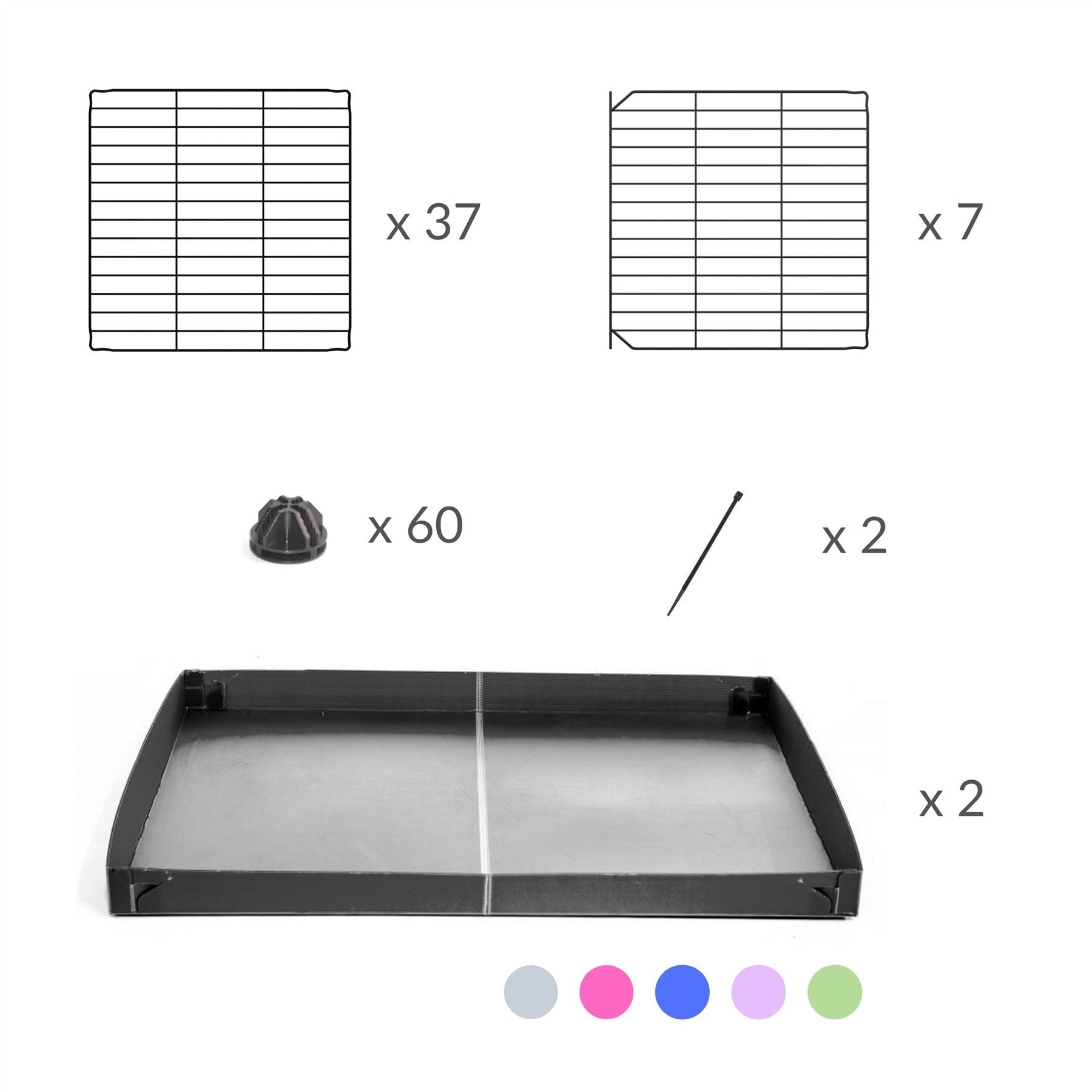 Composition of A 6x2 C and C rabbit cage with safe small size baby grids and grey coroplast by kavee UK