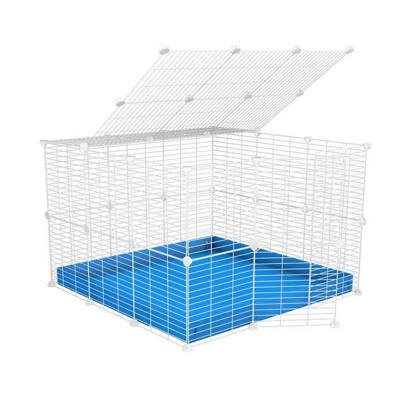 A 3x3 C&C rabbit cage with a top and safe small meshing baby bars white CC grids and blue coroplast by kavee UK