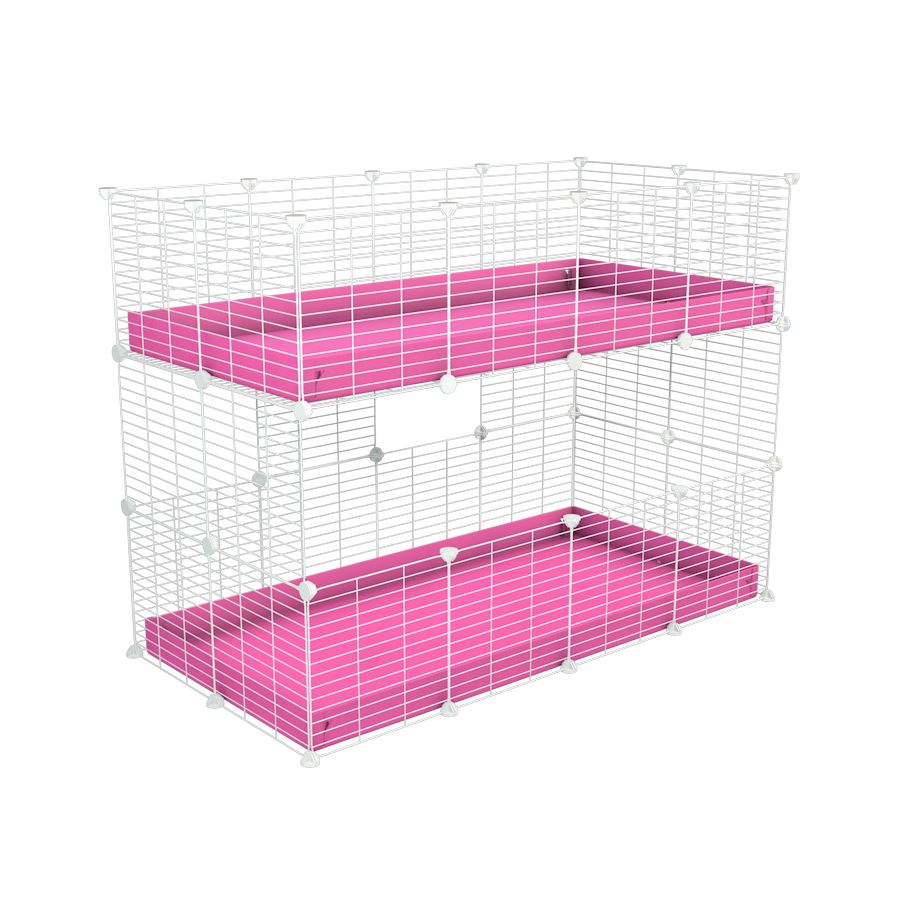 A 4x2 double stacked c and c guinea pig cage with two stories pink coroplast safe size white C and C grids by brand kavee