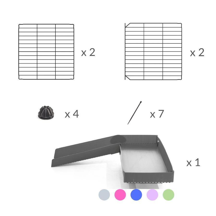 Composition of A kit containing a blue coroplast ramp and 2x1 loft and small size safe C&C grids by kavee uk