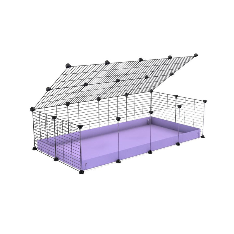 A 2x4 C and C cage with clear transparent plexiglass acrylic grids  for guinea pigs with purple lilac pastel coroplast a lid and small hole grids from brand kavee
