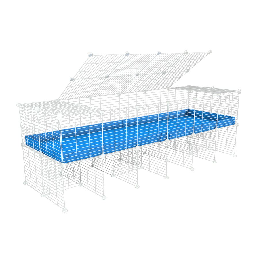 a 6x2 C&C cage for guinea pigs with a stand and a top blue plastic safe white CC grids by kavee