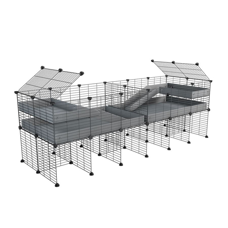 A 6x2 C&C cage with divider and stand loft ramp for guinea pig fighting or quarantine with grey coroplast from brand kavee