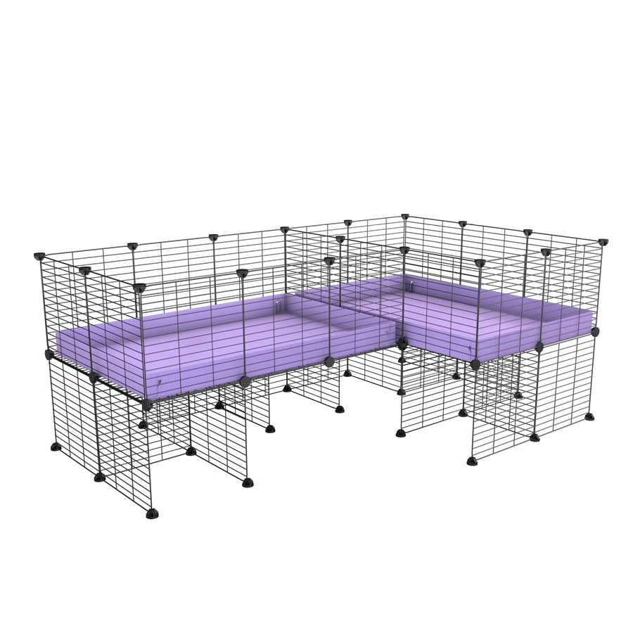 A 6x2 L-shape C&C cage with divider and stand for guinea pig fighting or quarantine with lilac coroplast from brand kavee