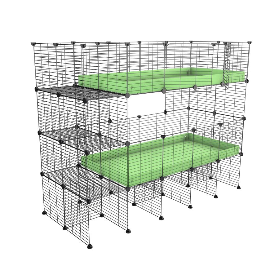 A two tier 4x2 c&c cage with stand and side storage for guinea pigs with two levels green pastel correx baby safe grids by brand kavee in the uk