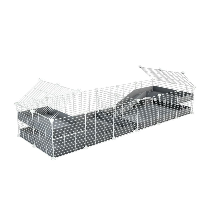 A 6x2 white C&C cage with divider and loft ramp for guinea pig fighting or quarantine with grey coroplast from brand kavee