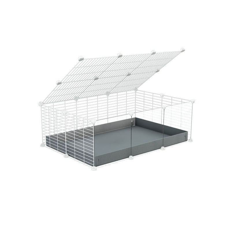 A 2x3 C and C cage with clear transparent plexiglass acrylic grids  for guinea pigs with grey coroplast a lid and small hole white grids from brand kavee