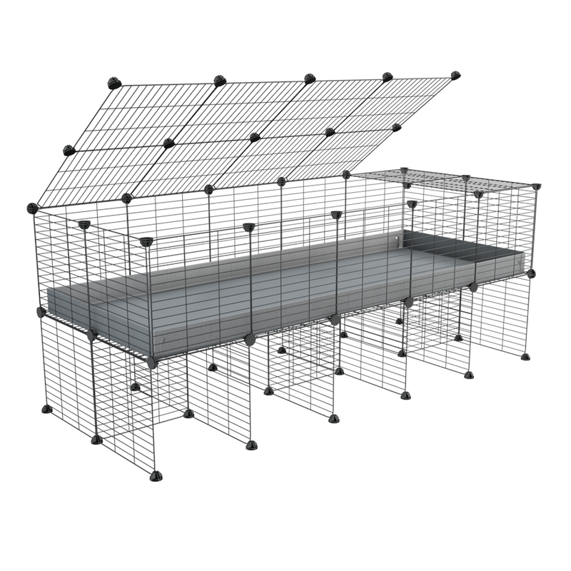 a 5x2 C&C cage for guinea pigs with a stand and a top grey plastic baby safe grids by kavee