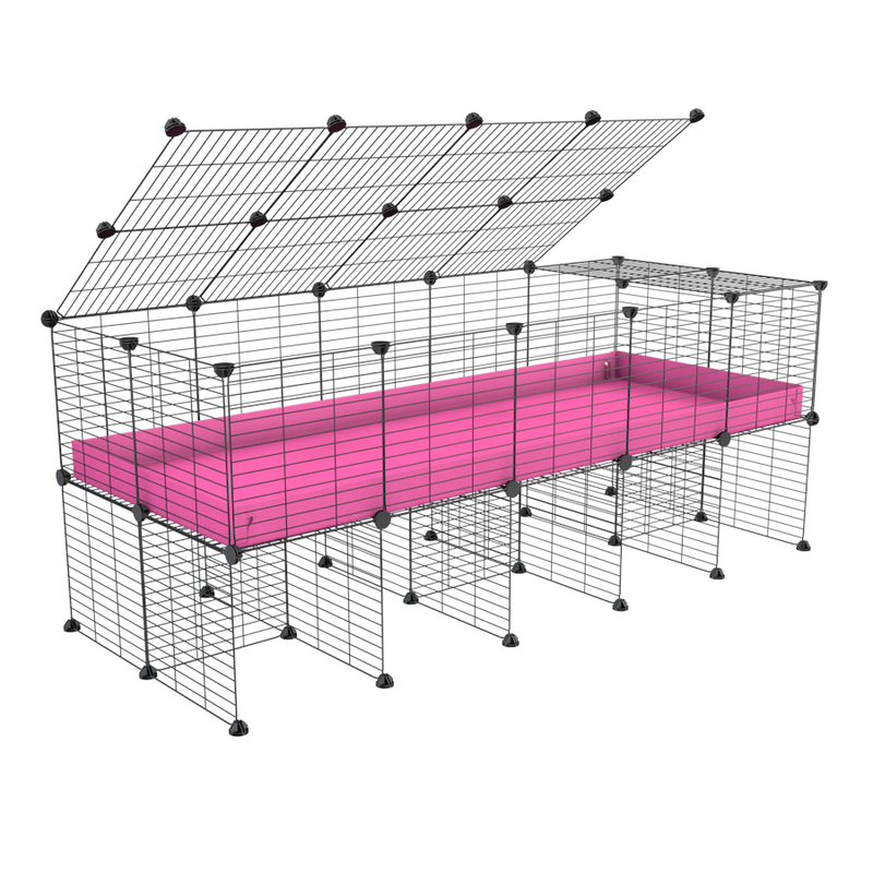a 5x2 C&C cage for guinea pigs with a stand and a top pink plastic baby safe grids by kavee