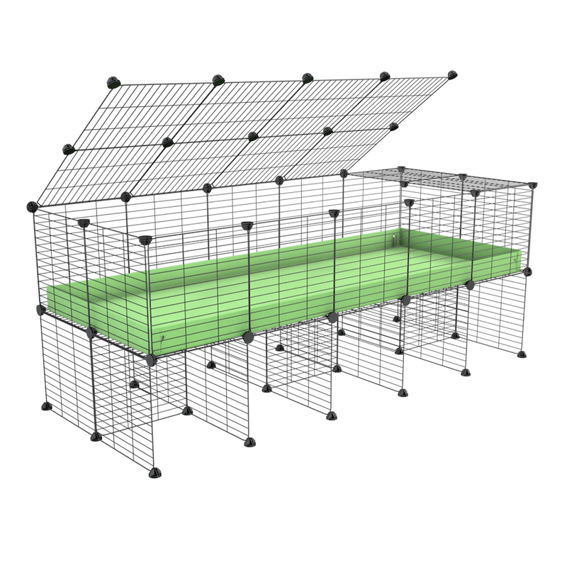 a 5x2 C&C cage for guinea pigs with a stand and a top green pastel pistachio plastic baby safe grids by kavee